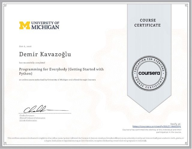 Coursera course certificate