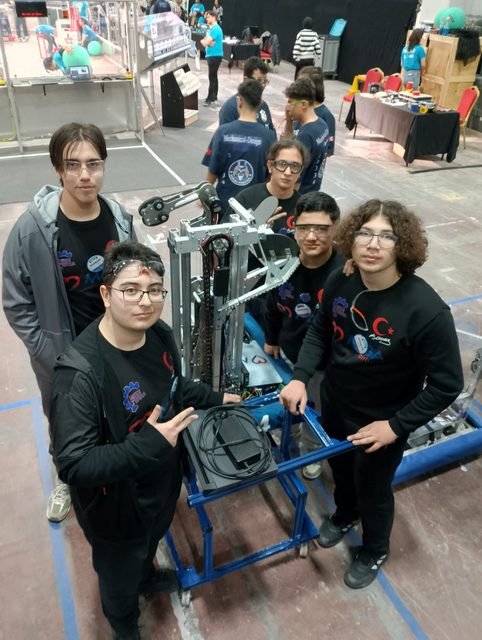 Team members standing around the robot